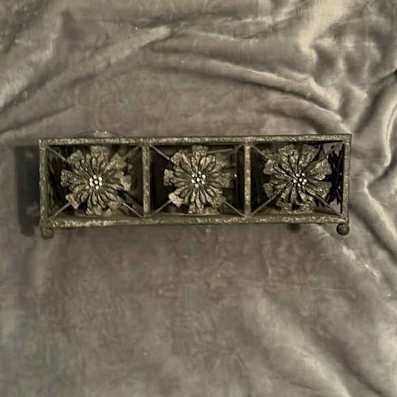 Source Unknown Other - Candle Holder, Gray Metal with rhinestones